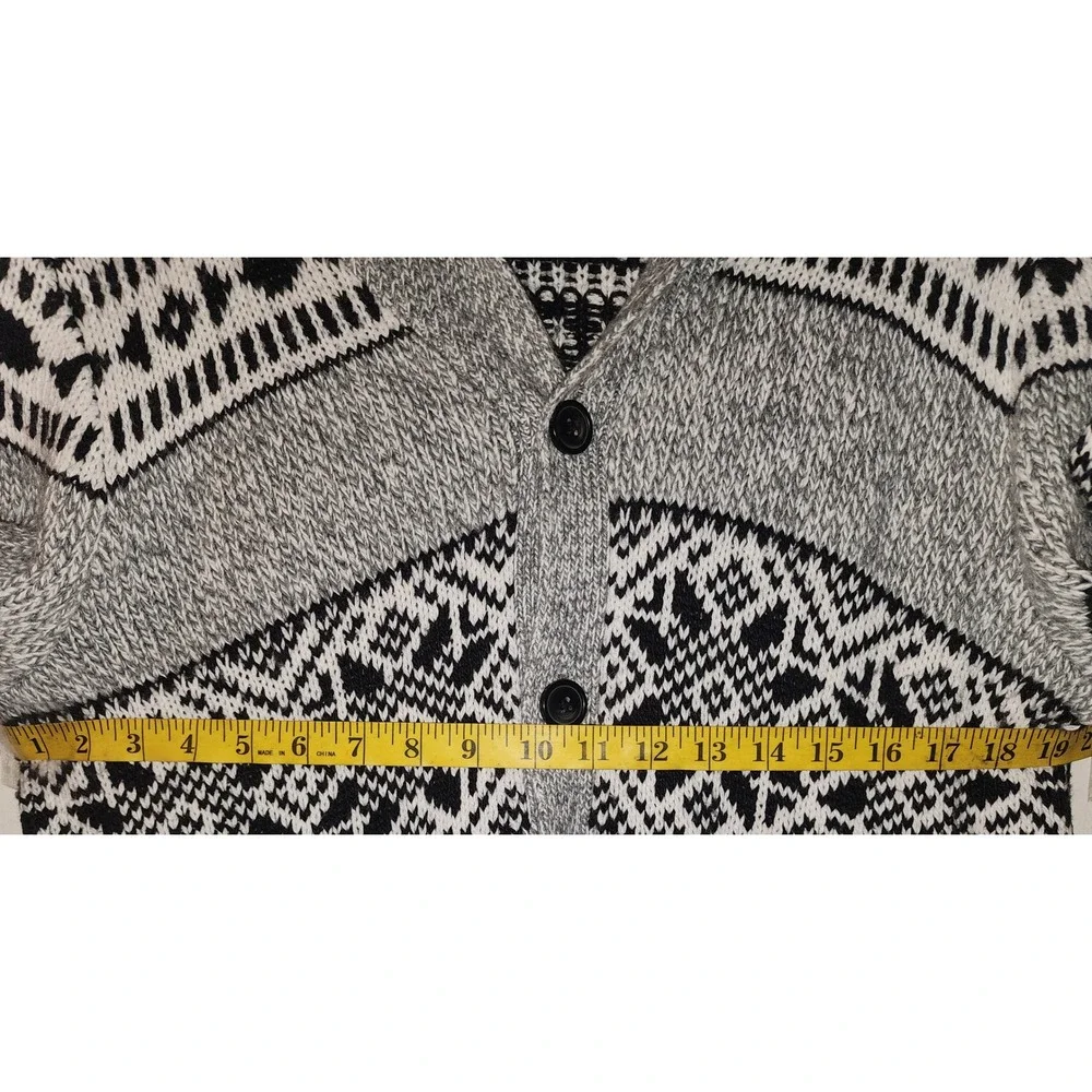 Old Navy Mens XL Gray Black Fair Isle Shawl Collar Button Cardigan Wool Blend